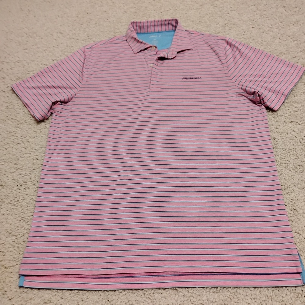 Johnnie O Polo Shirt Mens XL Pink Querencia Golf UPF 50 Performance Striped Logo